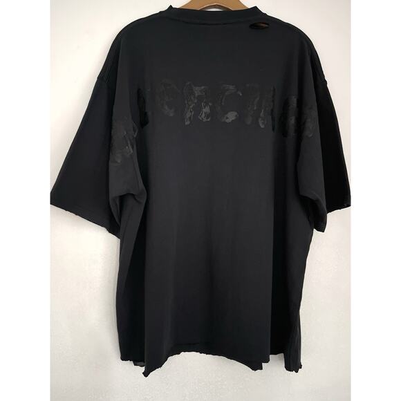Balenciaga Black Graffiti Lettering Oversize T-Shirt Unisex L Distressed Raw Hem - Picture 1 of 10